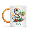 Personalised with Name, Dinosaur Kids Mug – Customised Prehistoric-Themed Cup – Available in 11oz, 6oz & Enamel Options