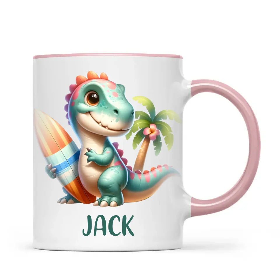 Personalised with Name, Dinosaur Kids Mug – Customised Prehistoric-Themed Cup – Available in 11oz, 6oz & Enamel Options