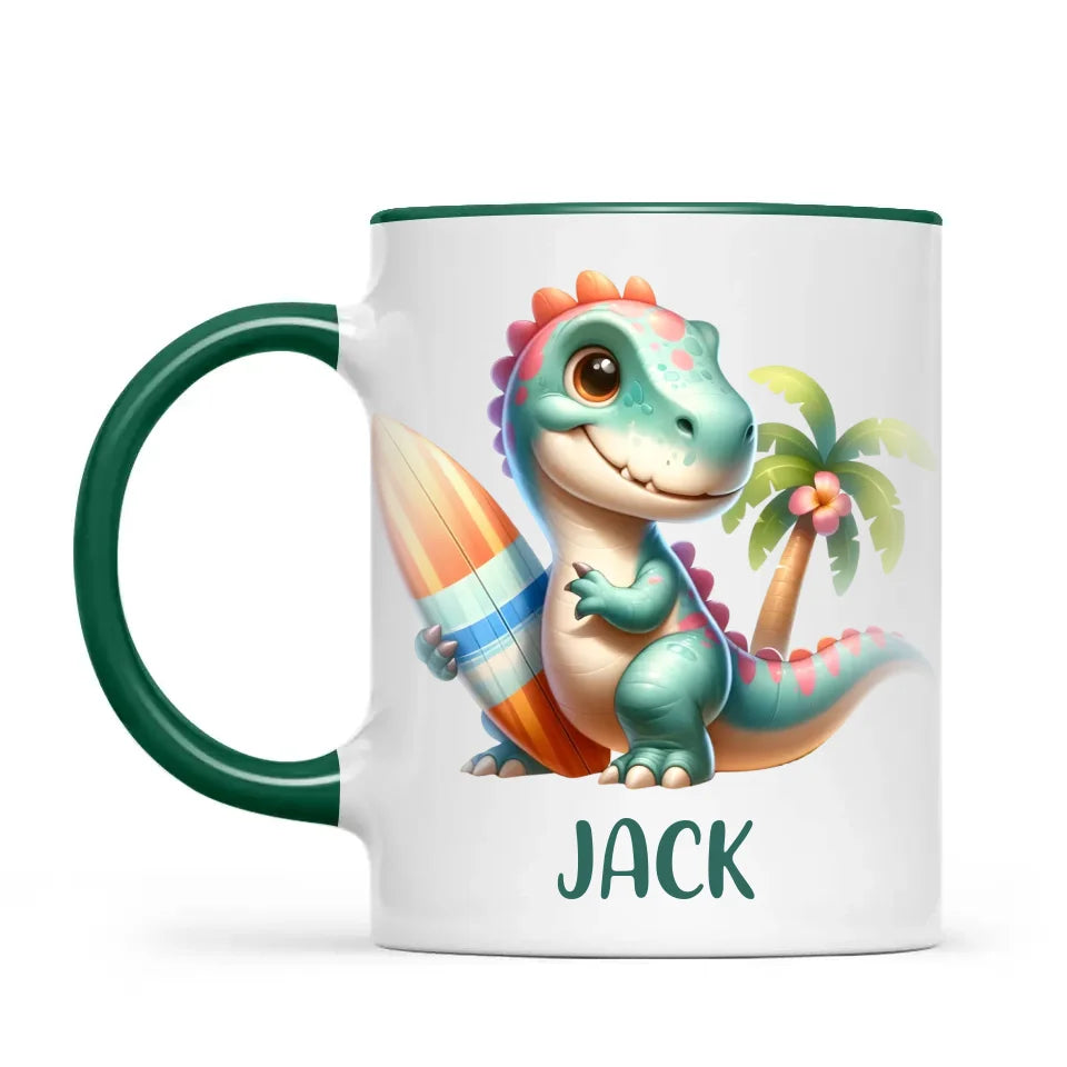 Personalised with Name, Dinosaur Kids Mug – Customised Prehistoric-Themed Cup – Available in 11oz, 6oz & Enamel Options