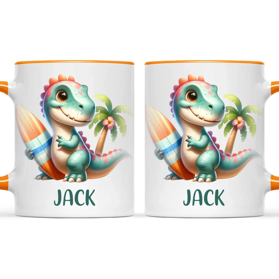 Personalised with Name, Dinosaur Kids Mug – Customised Prehistoric-Themed Cup – Available in 11oz, 6oz & Enamel Options