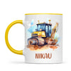 Personalised with Name, Bulldozer Kids Mug – Customised Construction-Themed Cup – Available in 11oz, 6oz & Enamel Options