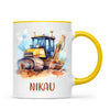 Personalised with Name, Bulldozer Kids Mug – Customised Construction-Themed Cup – Available in 11oz, 6oz & Enamel Options