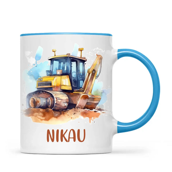 Personalised with Name, Bulldozer Kids Mug – Customised Construction-Themed Cup – Available in 11oz, 6oz & Enamel Options