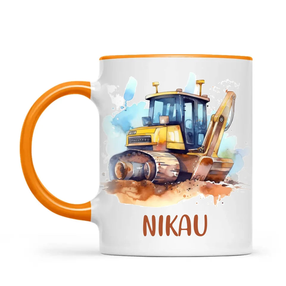 Personalised with Name, Bulldozer Kids Mug – Customised Construction-Themed Cup – Available in 11oz, 6oz & Enamel Options