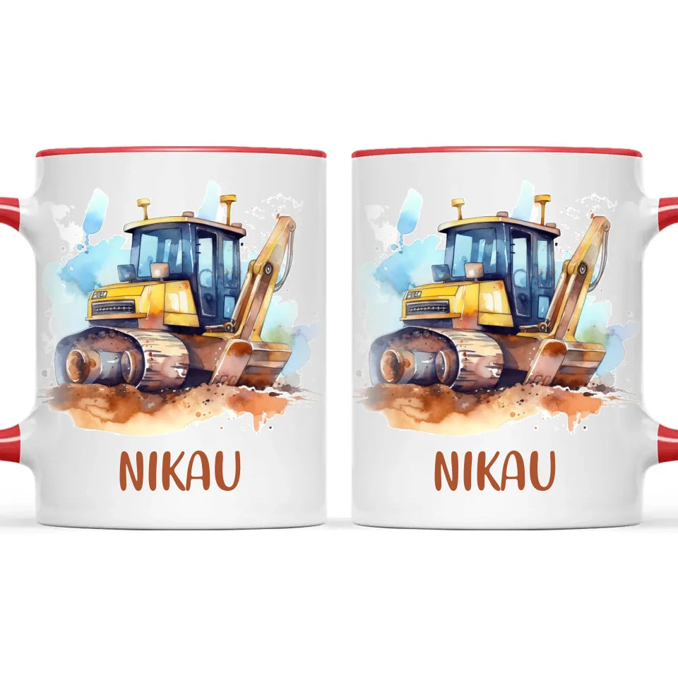 Personalised with Name, Bulldozer Kids Mug – Customised Construction-Themed Cup – Available in 11oz, 6oz & Enamel Options