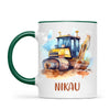 Personalised with Name, Bulldozer Kids Mug – Customised Construction-Themed Cup – Available in 11oz, 6oz & Enamel Options
