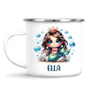 Personalised with Name, Dark-Haired Mermaid Princess Kids Mug – Custom Under-the-Sea Cup for Children – Available in 11oz, 6oz & Enamel