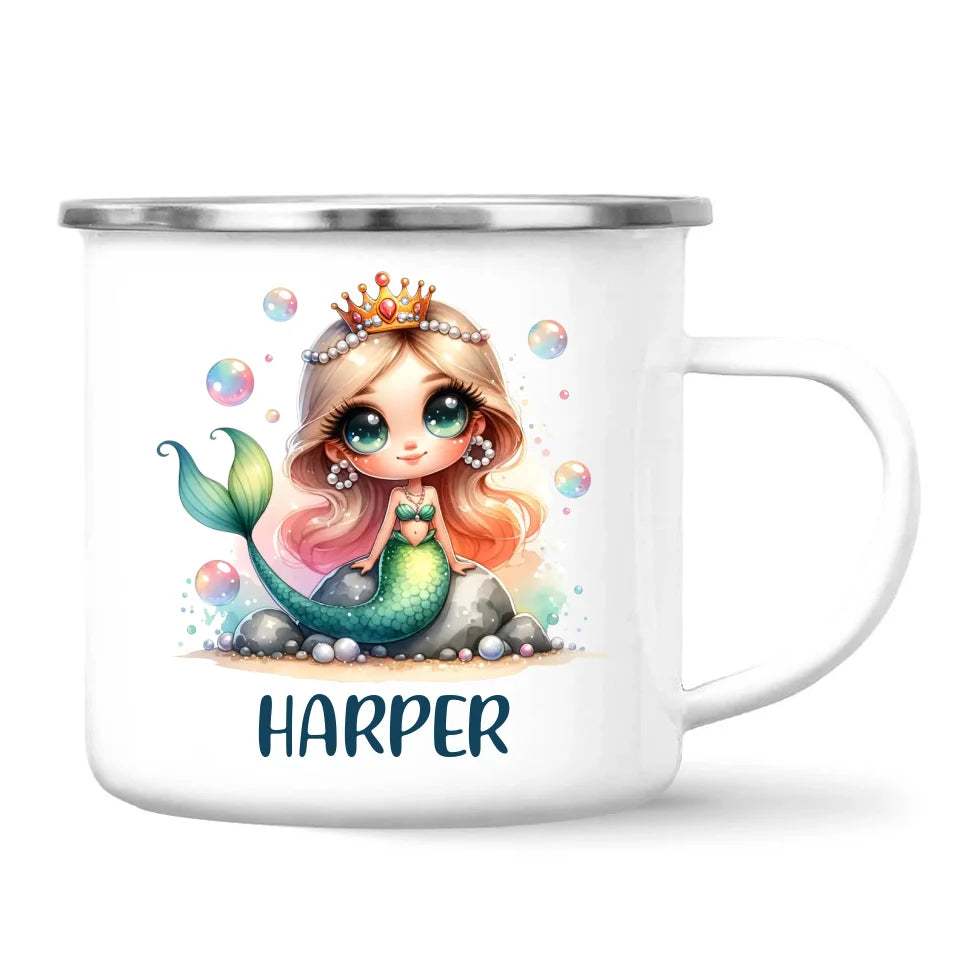 Personalised with Name, Mermaid Princess Kids Mug – Custom Ocean Fantasy Cup for Children – Available in 11oz, 6oz & Enamel