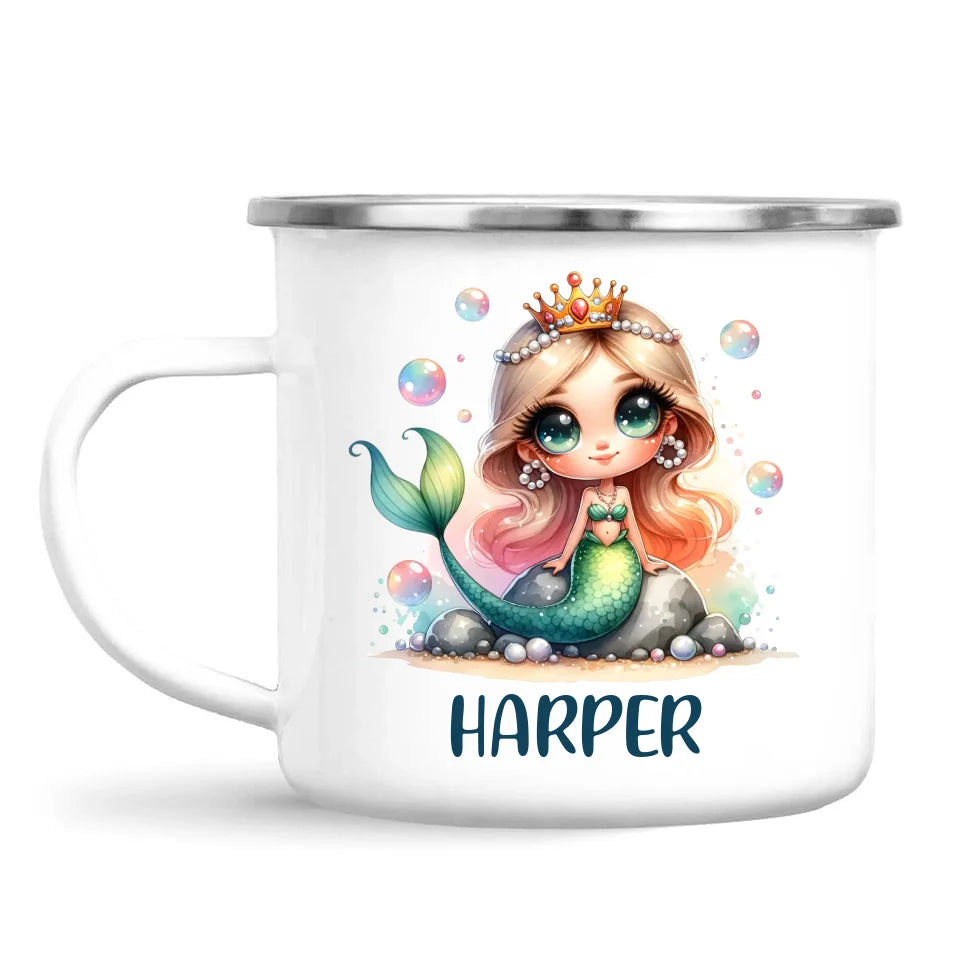 Personalised with Name, Mermaid Princess Kids Mug – Custom Ocean Fantasy Cup for Children – Available in 11oz, 6oz & Enamel