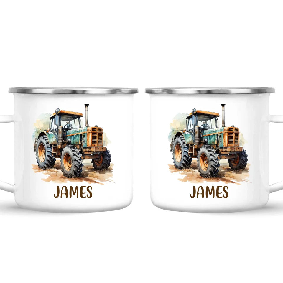 Personalised with Name, Vintage Tractor Kids Mug – Custom Farm Vehicle Cup for Children – Available in 11oz, 6oz & Enamel