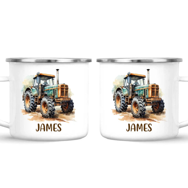 Personalised with Name, Vintage Tractor Kids Mug – Custom Farm Vehicle Cup for Children – Available in 11oz, 6oz & Enamel