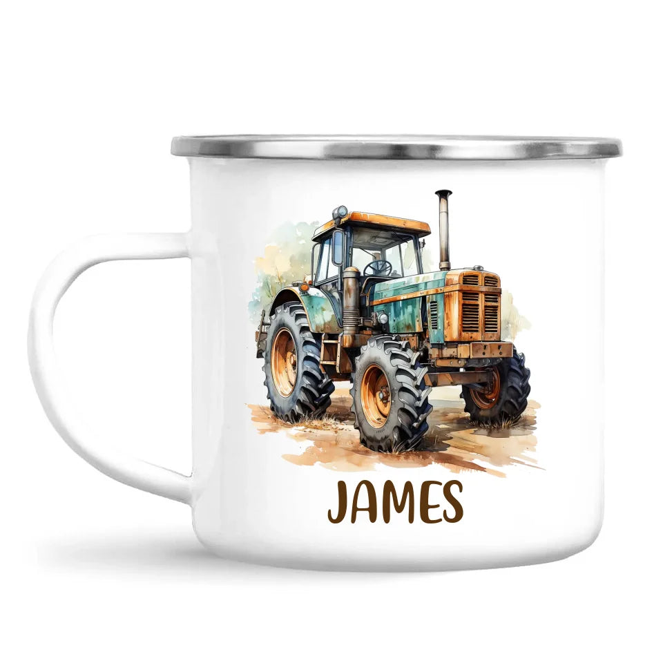 Personalised with Name, Vintage Tractor Kids Mug – Custom Farm Vehicle Cup for Children – Available in 11oz, 6oz & Enamel
