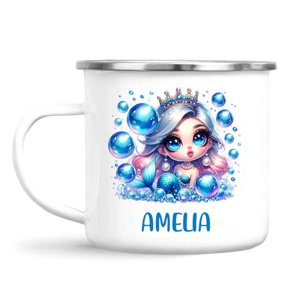 Personalised with Name, Blue Mermaid Princess Kids Mug – Custom Under the Sea Cup for Children – Available in 11oz, 6oz & Enamel