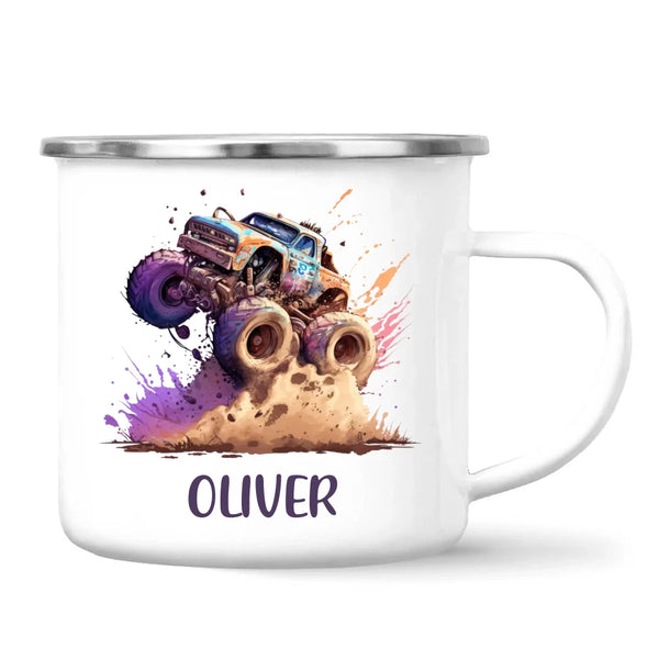 Personalised with Name, Monster Truck Adventure Kids Mug – Custom Off-Road Racing Cup for Children – Available in 11oz, 6oz & Enamel Options
