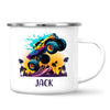 Personalised with Name, Sunset Monster Truck Kids Mug – Custom Off-Road Adventure Cup for Children – Available in 11oz, 6oz & Enamel Options
