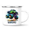 Personalised with Name, Green Monster Truck Kids Mug – Custom Off-Road 4x4 Cup for Children – Available in 11oz, 6oz & Enamel Options