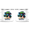 Personalised with Name, Green Monster Truck Kids Mug – Custom Off-Road 4x4 Cup for Children – Available in 11oz, 6oz & Enamel Options