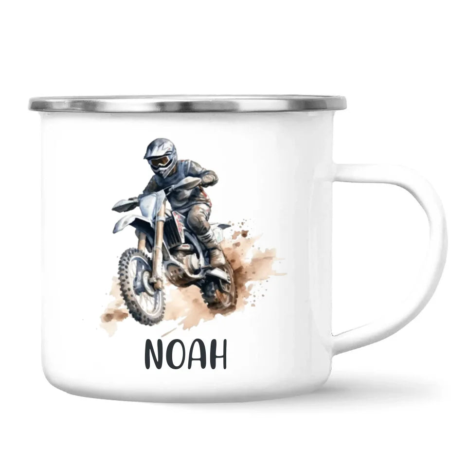 Personalised with Name, Motocross Rider Kids Mug – Customised Dirt Bike Racing Cup for Children – Available in 11oz, 6oz & Enamel Options