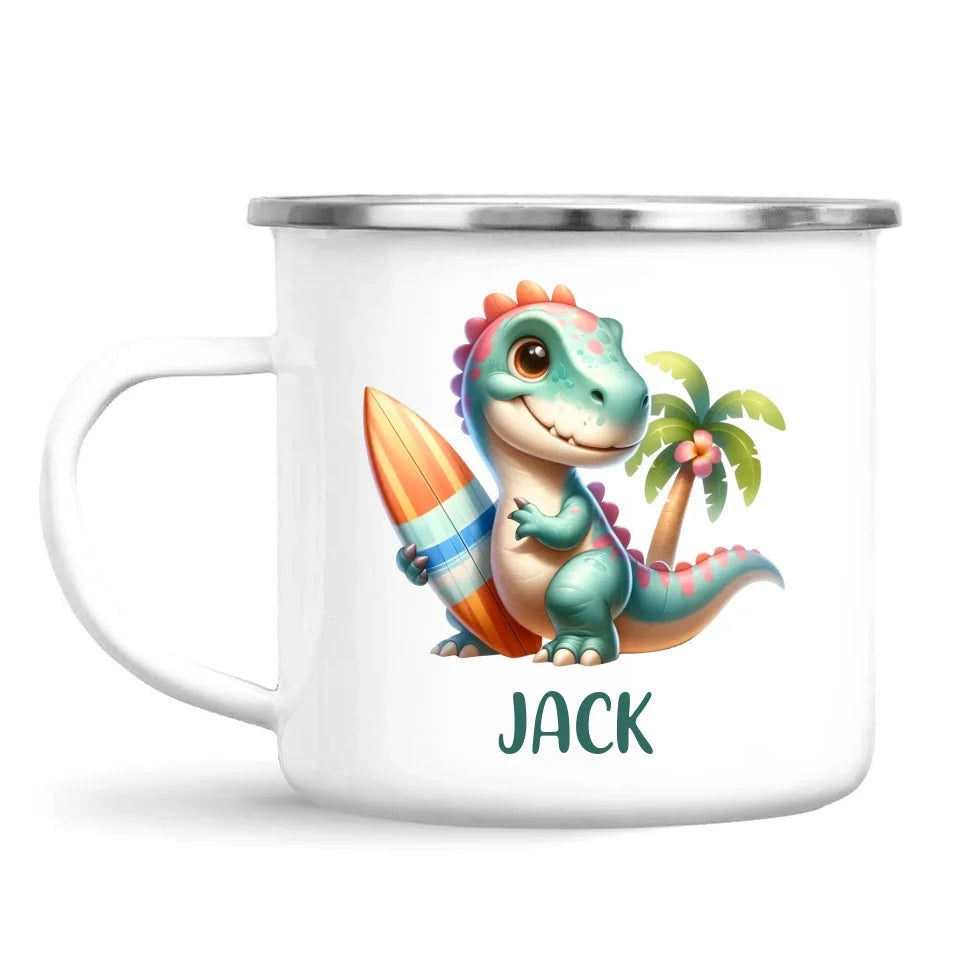 Personalised with Name, Dinosaur Kids Mug – Customised Prehistoric-Themed Cup – Available in 11oz, 6oz & Enamel Options