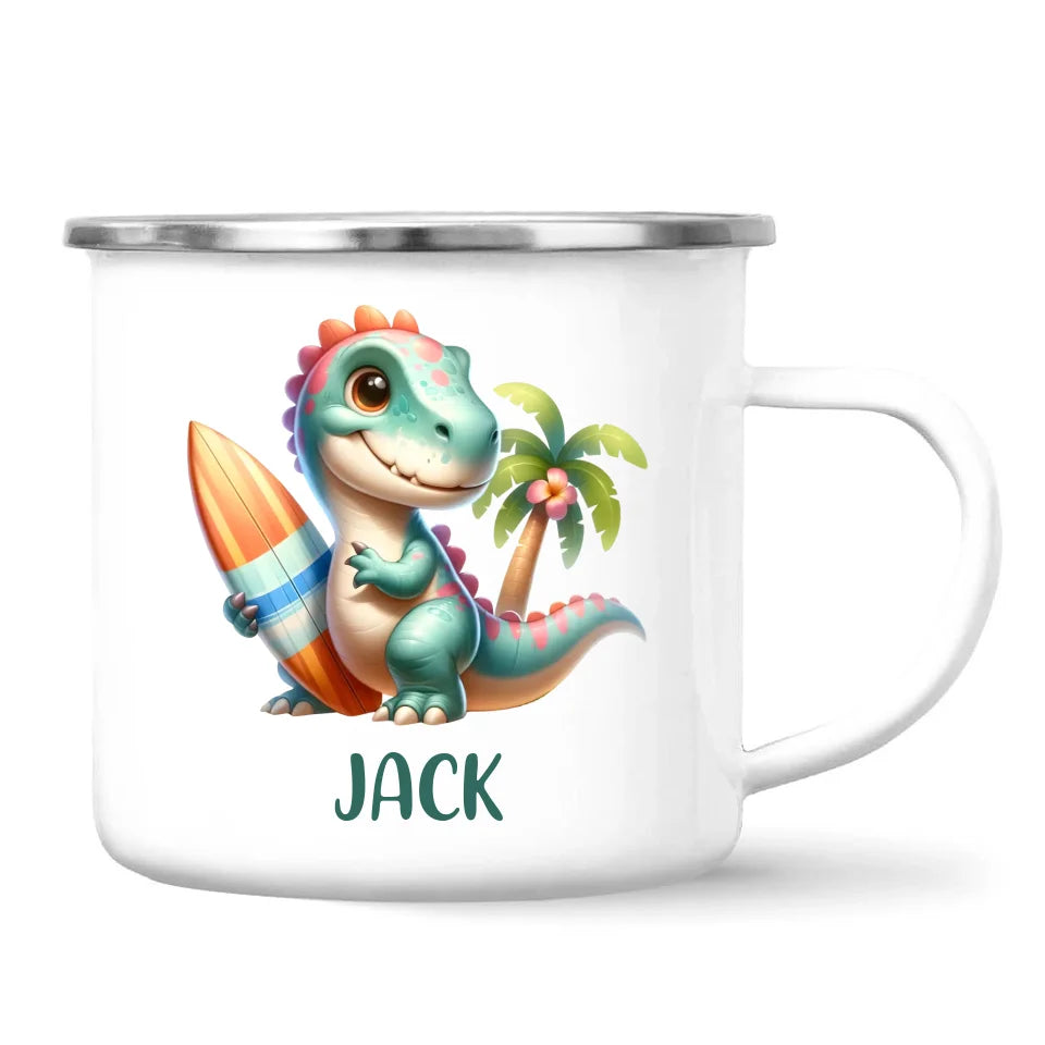 Personalised with Name, Dinosaur Kids Mug – Customised Prehistoric-Themed Cup – Available in 11oz, 6oz & Enamel Options