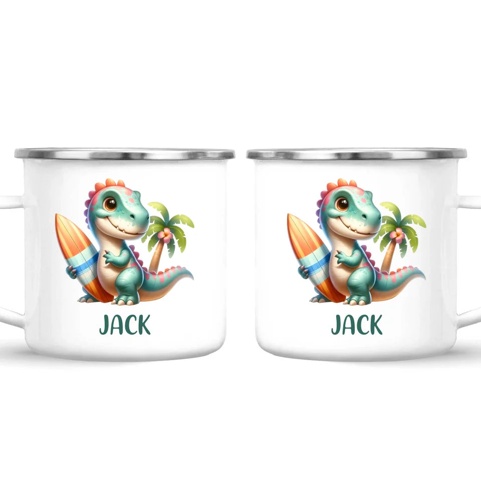 Personalised with Name, Dinosaur Kids Mug – Customised Prehistoric-Themed Cup – Available in 11oz, 6oz & Enamel Options