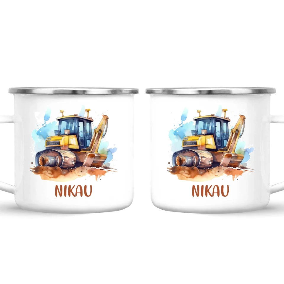 Personalised with Name, Bulldozer Kids Mug – Customised Construction-Themed Cup – Available in 11oz, 6oz & Enamel Options