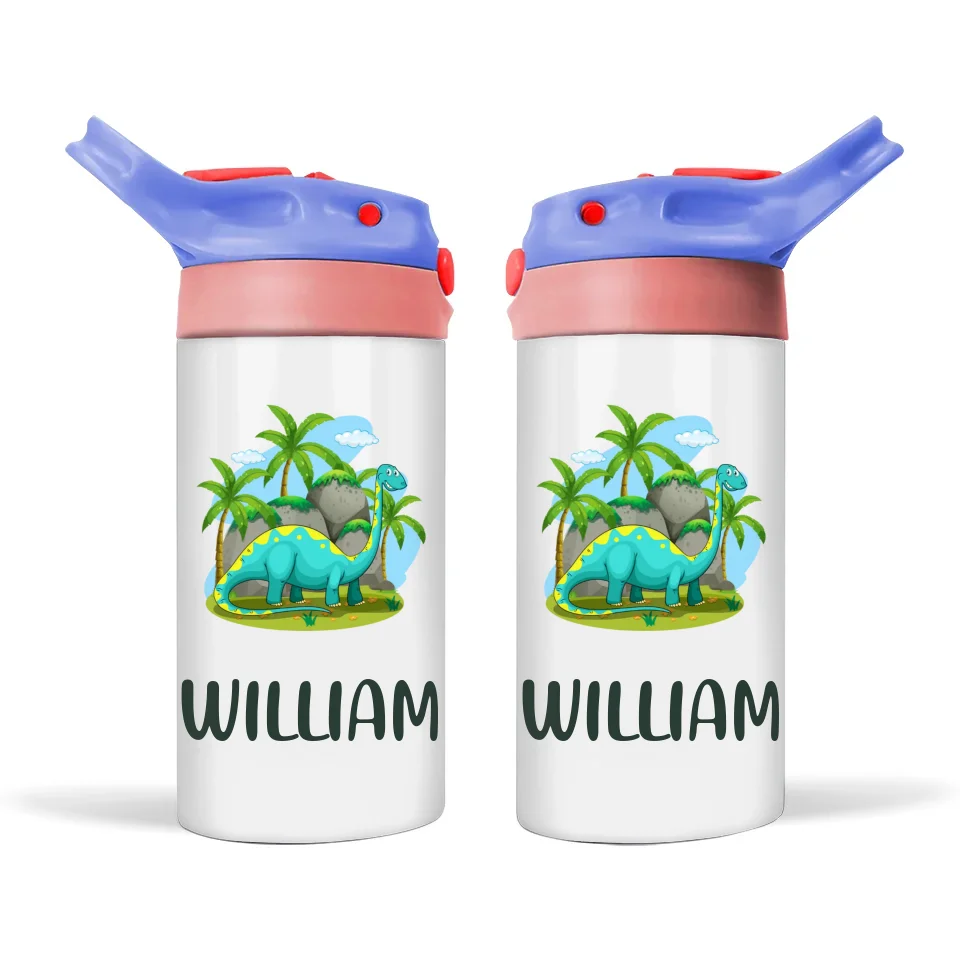 Personalised with Name, Double-Walled Dinosaur Kids Bottle – Customised Brontosaurus Drink Bottle for Dino Lovers