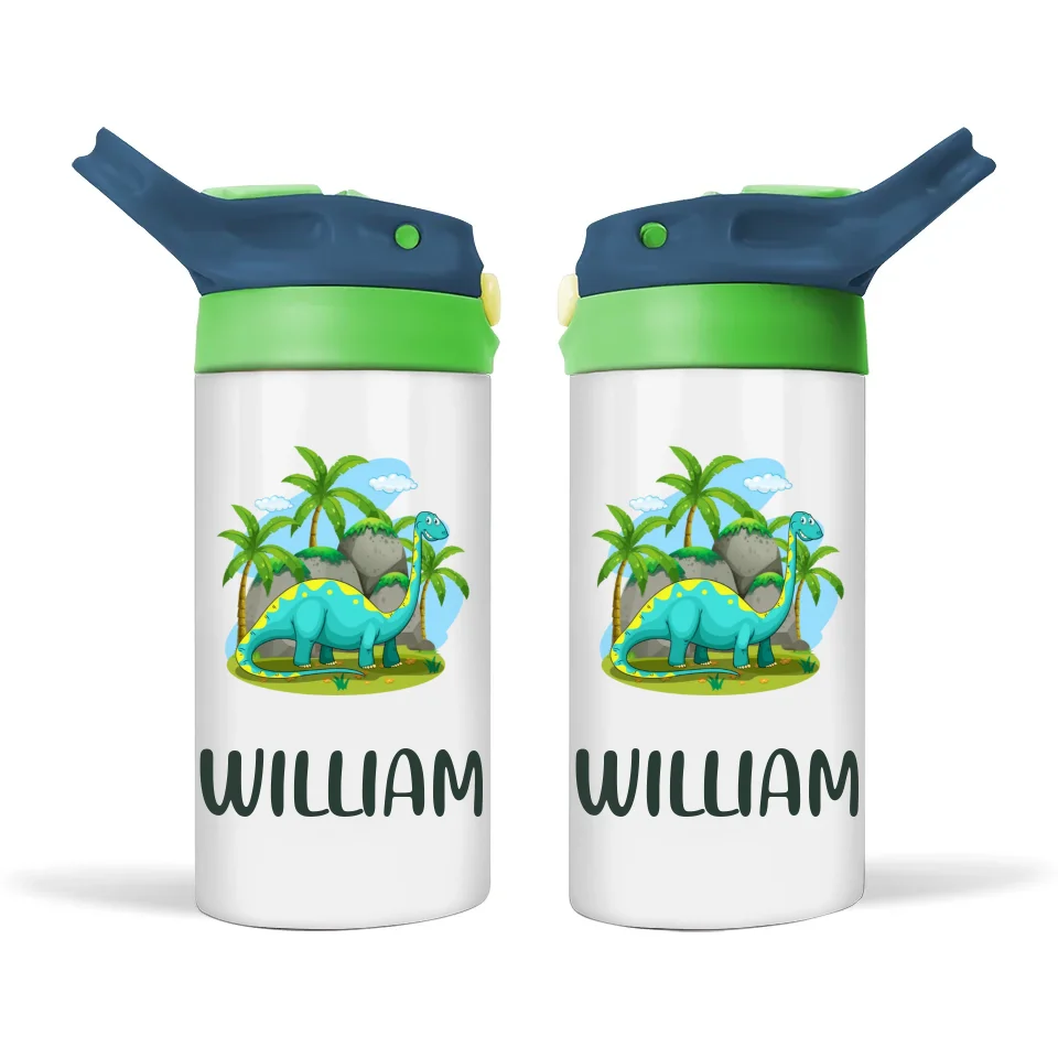 Personalised with Name, Double-Walled Dinosaur Kids Bottle – Customised Brontosaurus Drink Bottle for Dino Lovers