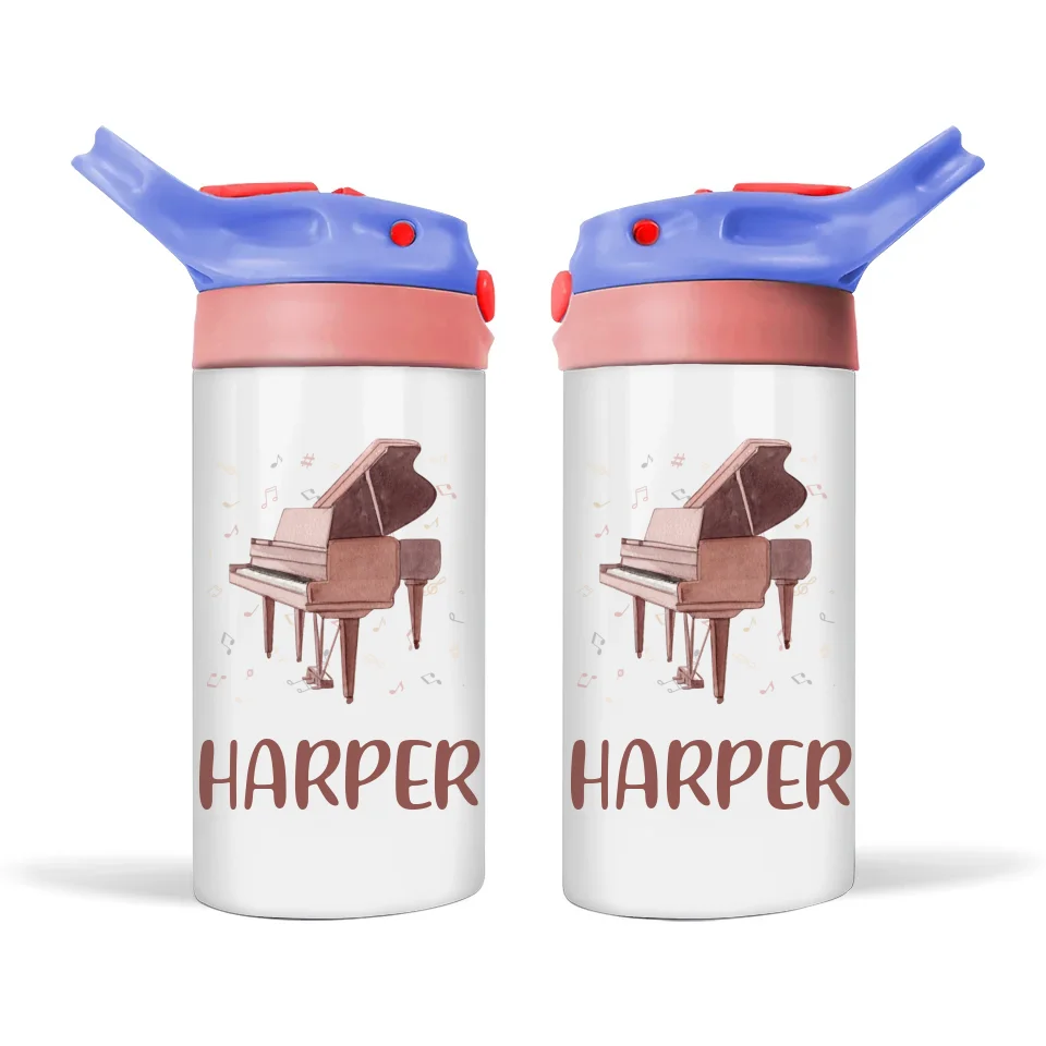 Personalised with Name, Double-Walled Piano Kids Bottle – Customised Music-Themed Drink Bottle for Young Musicians