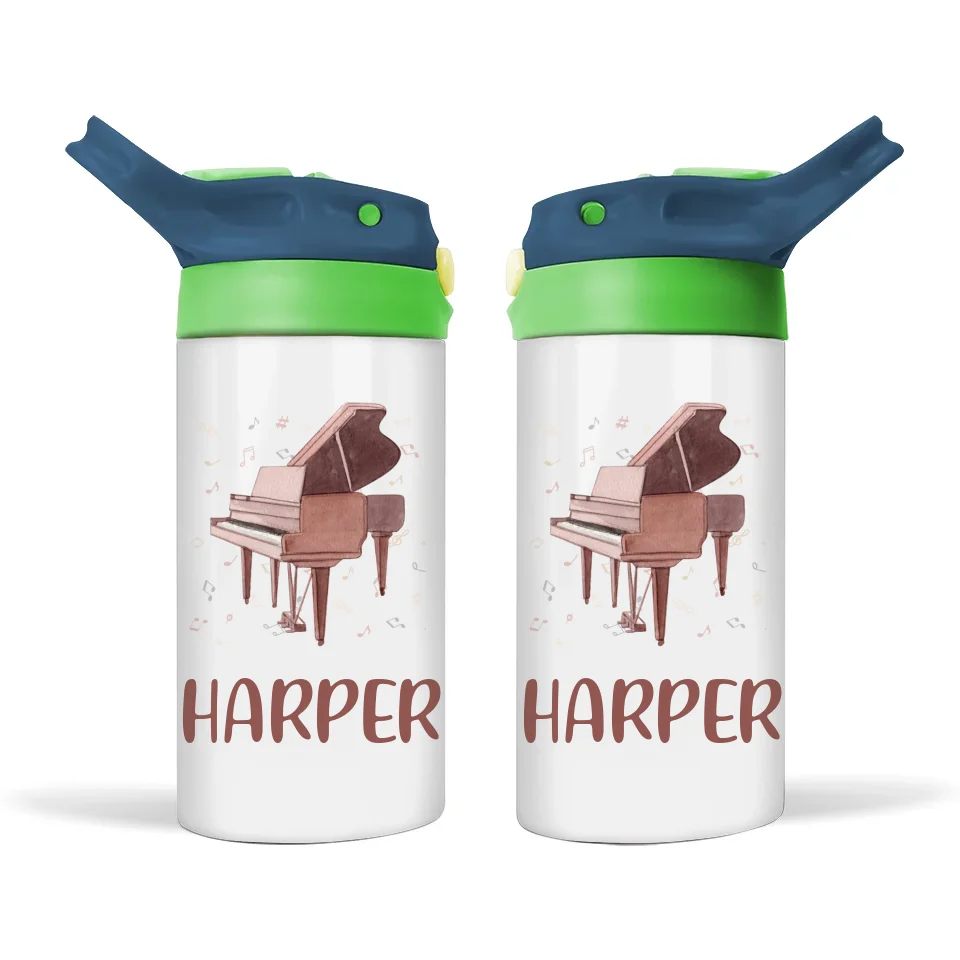 Personalised with Name, Double-Walled Piano Kids Bottle – Customised Music-Themed Drink Bottle for Young Musicians