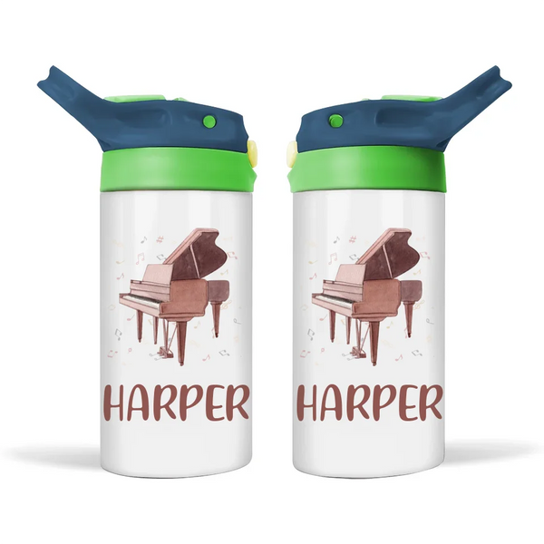 Personalised with Name, Double-Walled Piano Kids Bottle – Customised Music-Themed Drink Bottle for Young Musicians