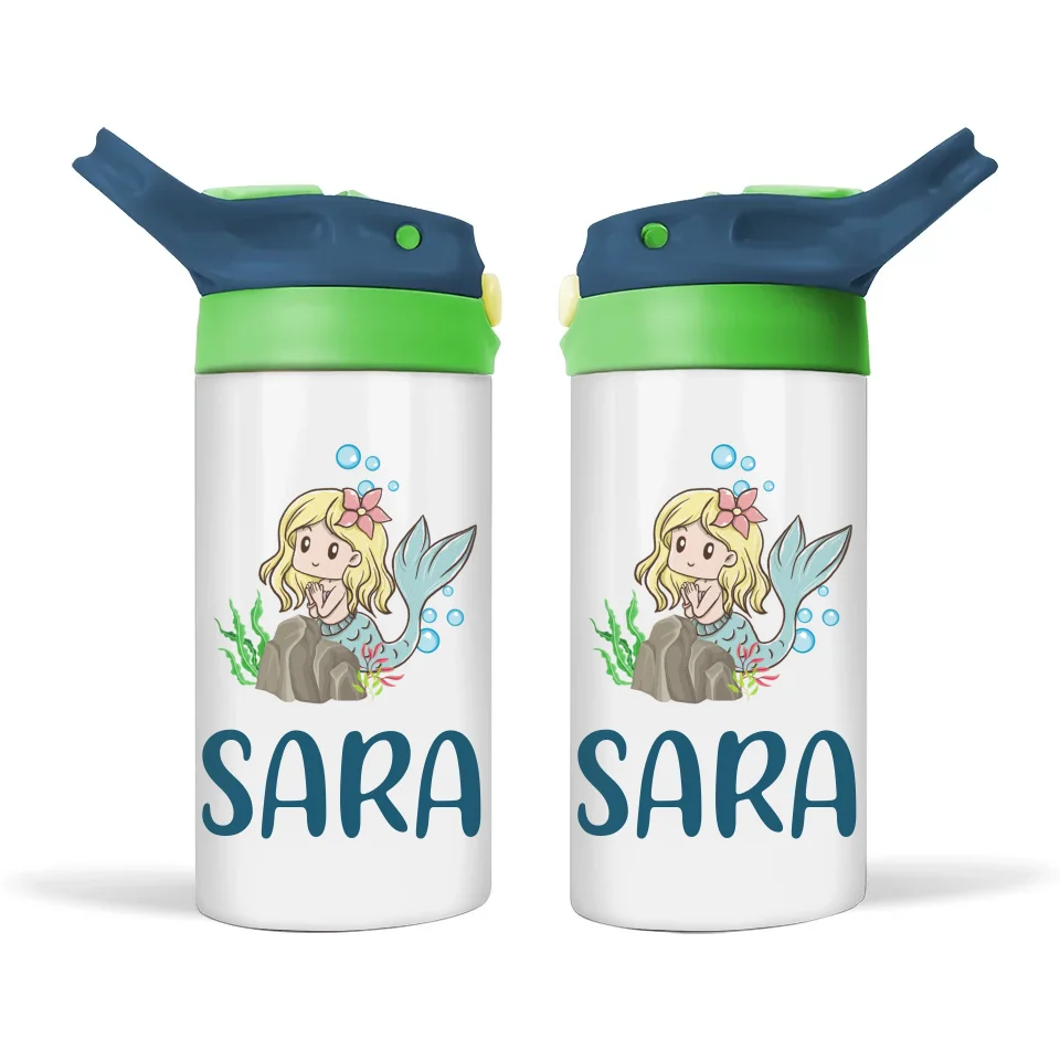 Personalised with Name, Double-Walled Mermaid Kids Bottle – Customised Ocean-Themed Drink Bottle for Kids