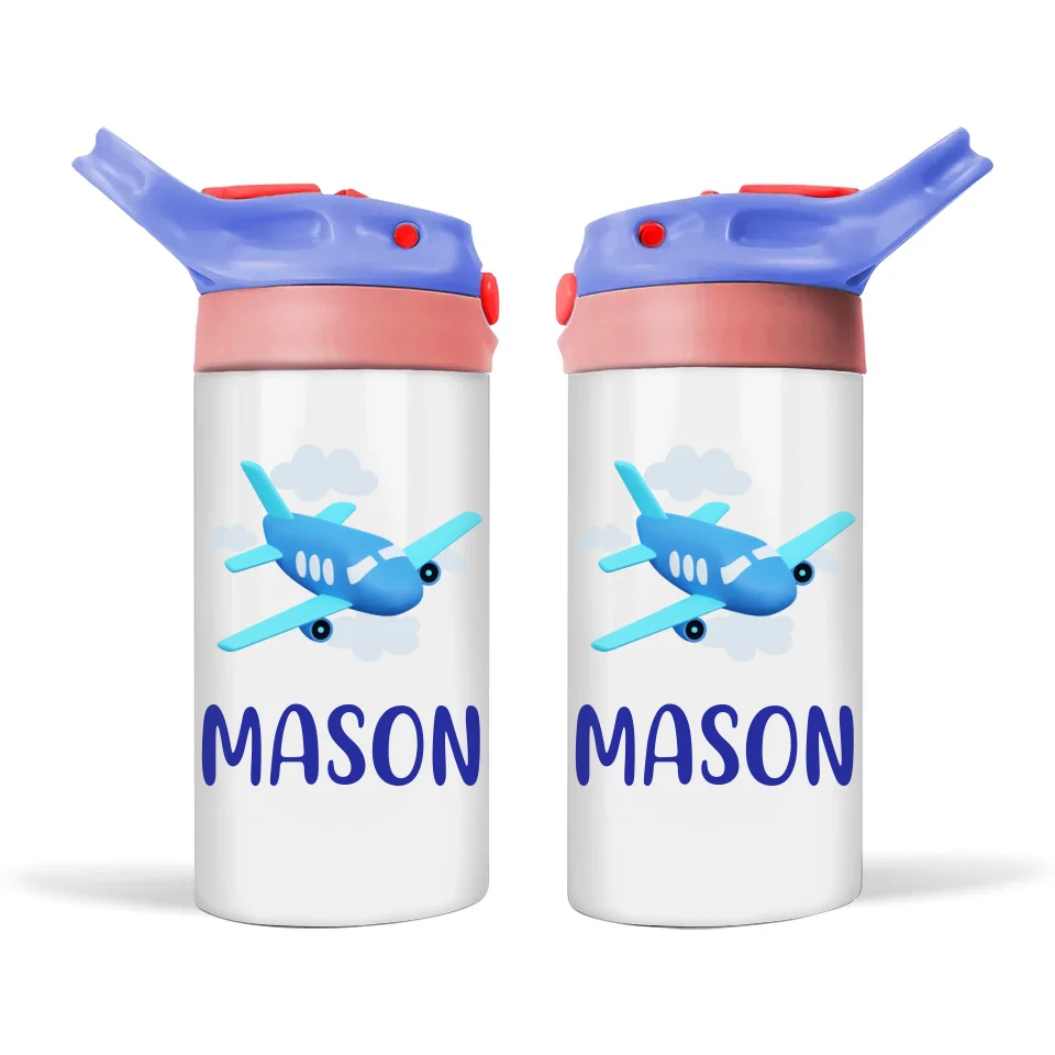 Personalised with Name, Double-Walled Aeroplane Kids Bottle – Customised for Little Pilots & Travel Lovers