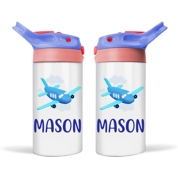 Personalised with Name, Double-Walled Aeroplane Kids Bottle – Customised for Little Pilots & Travel Lovers