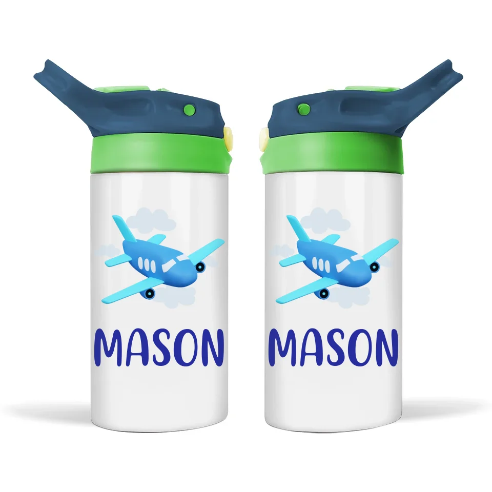 Personalised with Name, Double-Walled Aeroplane Kids Bottle – Customised for Little Pilots & Travel Lovers