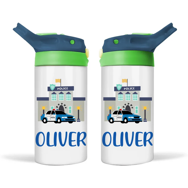 Personalised with Name, Double-Walled Police Station Kids Bottle – Customised for Boys & Girls