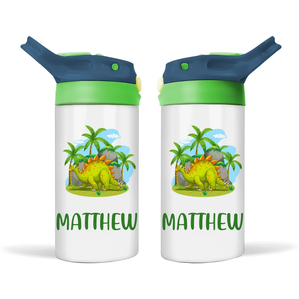 Personalised with Name, Double-Walled Dinosaur Kids Bottle – Customised for Boys & Girls