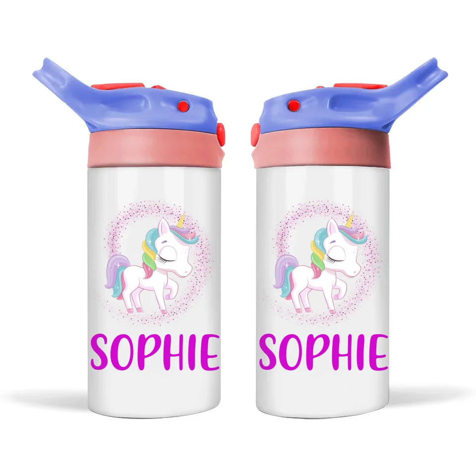 Personalised Unicorn Sippy Bottle – Custom Name Kids Drink Bottle – 350ml Double-Walled Stainless Steel