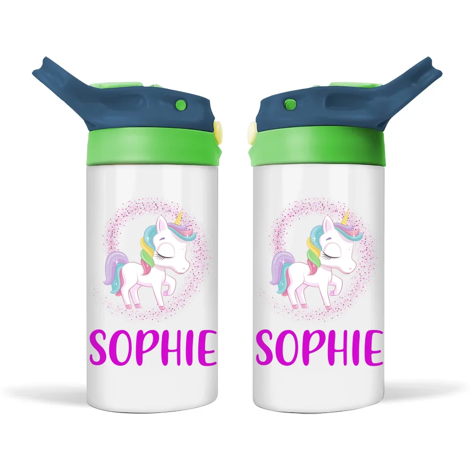Personalised Unicorn Sippy Bottle – Custom Name Kids Drink Bottle – 350ml Double-Walled Stainless Steel
