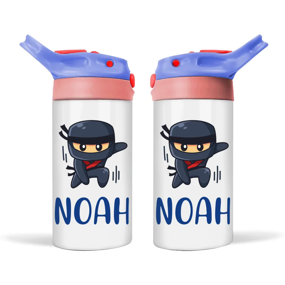 Personalised Ninja Sippy Bottle – Custom Name Kids Drink Bottle – 350ml Double-Walled Stainless Steel