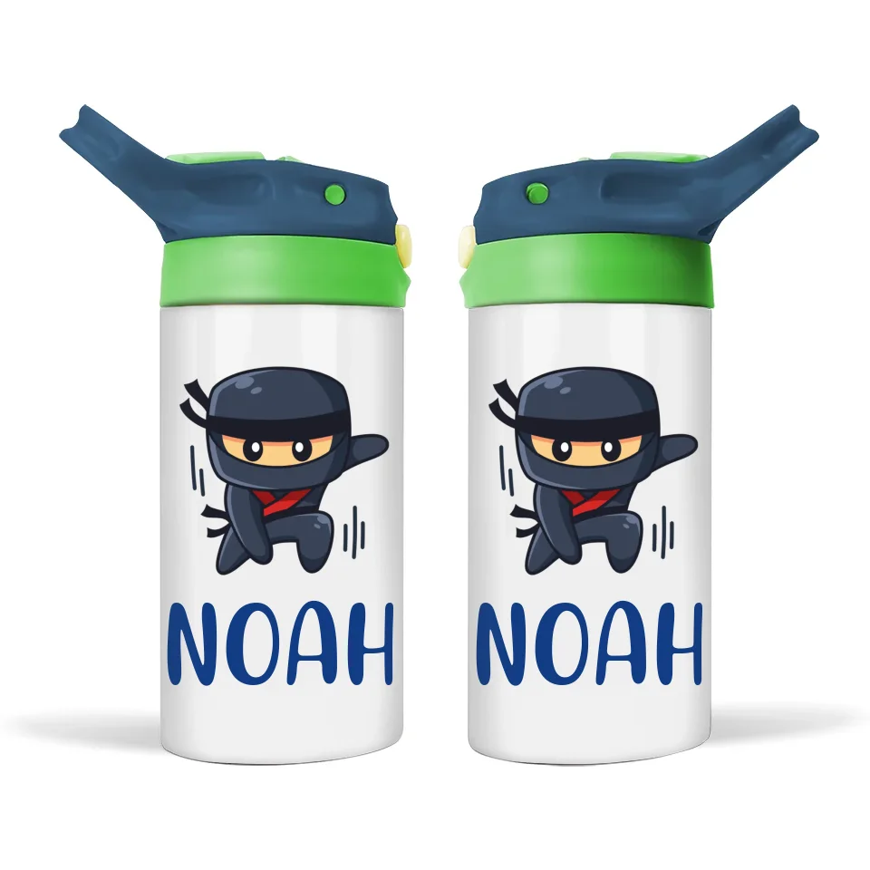 Personalised Ninja Sippy Bottle – Custom Name Kids Drink Bottle – 350ml Double-Walled Stainless Steel