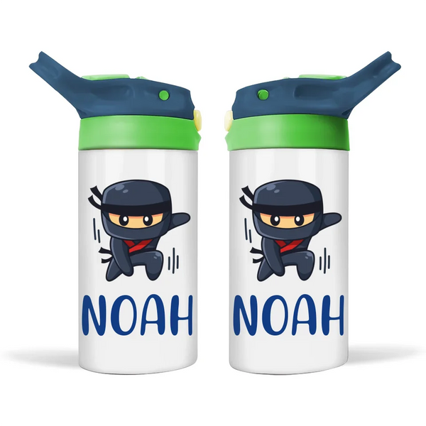 Personalised Ninja Sippy Bottle – Custom Name Kids Drink Bottle – 350ml Double-Walled Stainless Steel