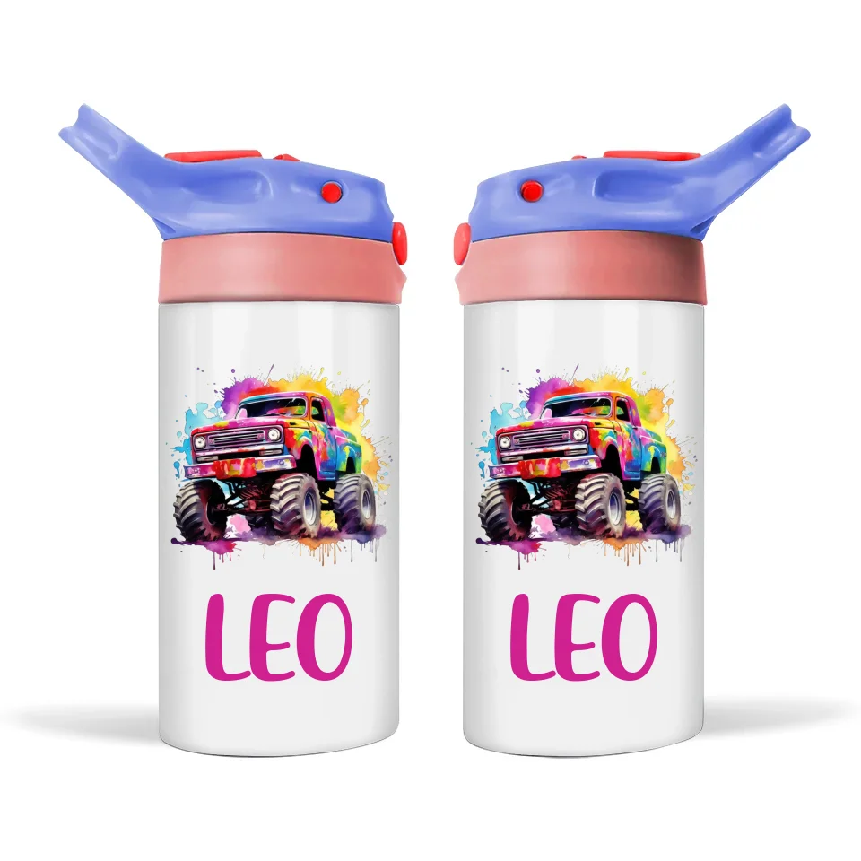 Rainbow Splatter Monster Truck - Personalised Sippy Bottle