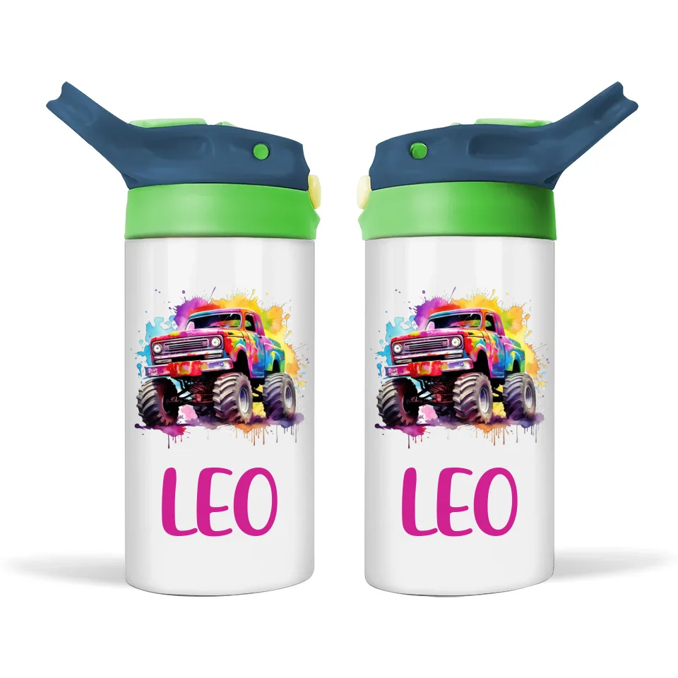Rainbow Splatter Monster Truck - Personalised Sippy Bottle