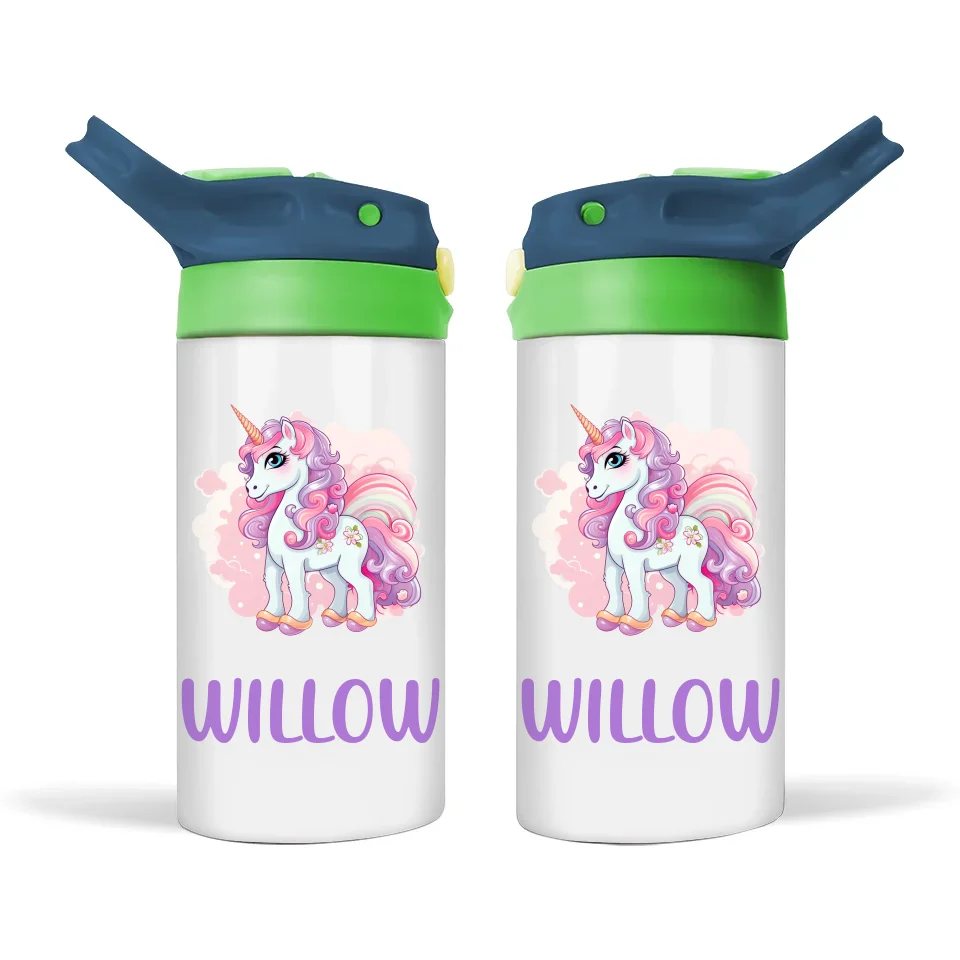 Personalised Unicorn Sippy Bottle – Custom Name Kids Drink Bottle – 350ml Double-Walled Stainless Steel