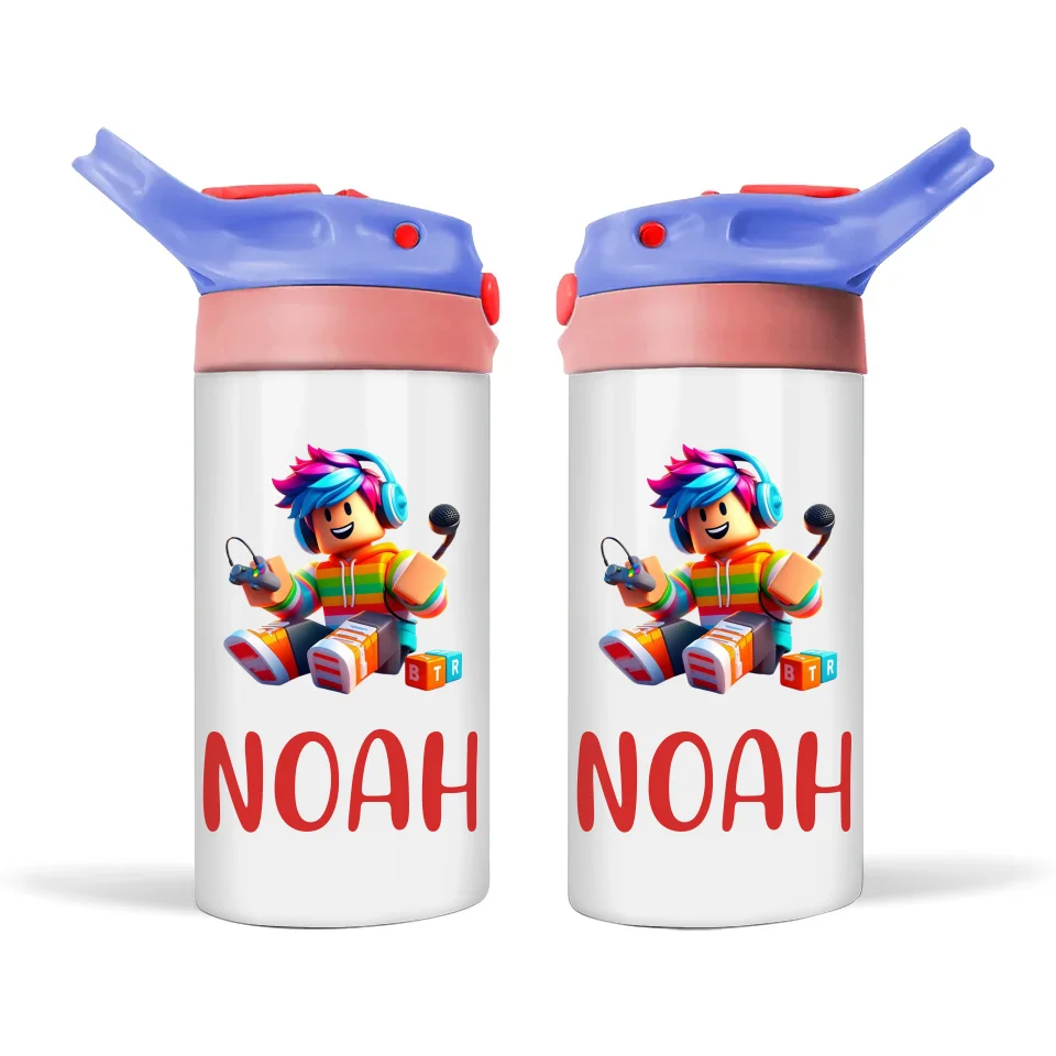 Personalised Gamer Sippy Bottle – Custom Name Kids Drink Bottle – 350ml Double-Walled Stainless Steel