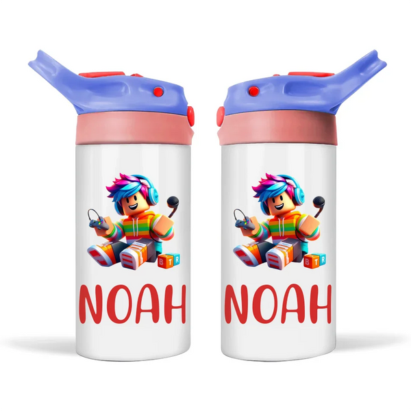 Personalised Gamer Sippy Bottle – Custom Name Kids Drink Bottle – 350ml Double-Walled Stainless Steel