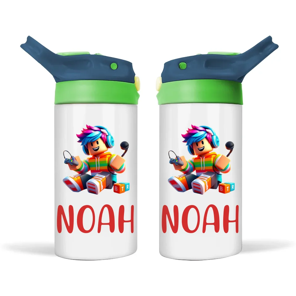 Personalised Gamer Sippy Bottle – Custom Name Kids Drink Bottle – 350ml Double-Walled Stainless Steel