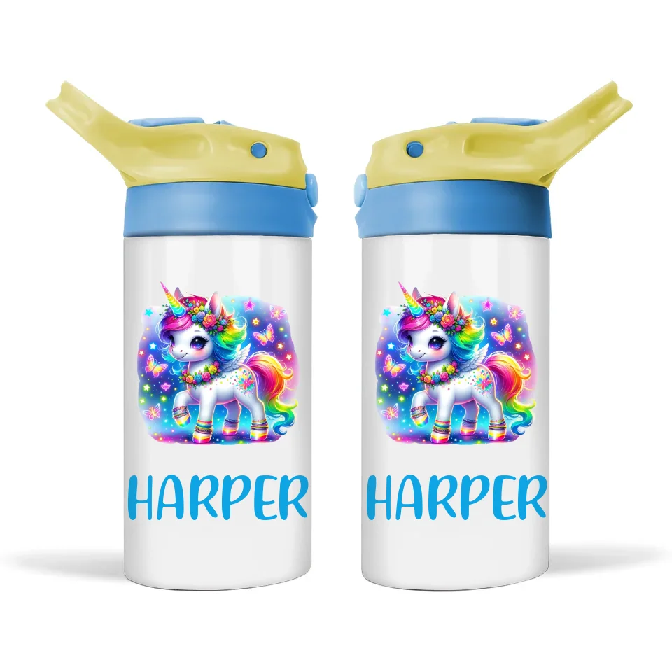 Rainbow Tail Unicorn - Personalised Sippy Bottle