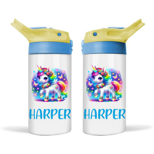 Rainbow Tail Unicorn - Personalised Sippy Bottle